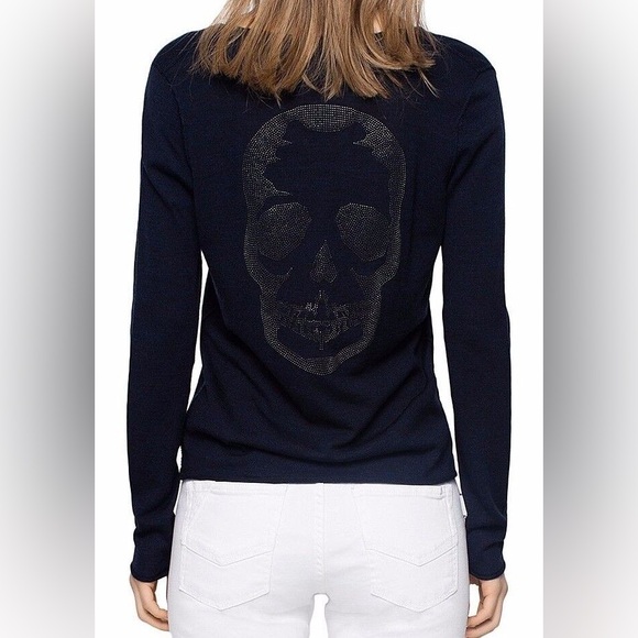 ZADIG & VOLTAIRE Navy/Black Nofsa Merino Wool Skull Sweater NWOT - Picture 1 of 7